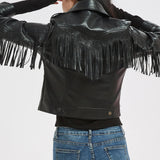Faux Leather Tassel Biker Jacket