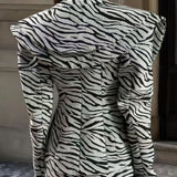 V Neck Zebra Print Two Piece Blazer Skirt Set