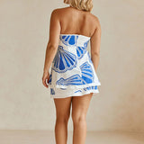 Bandeau Printed Loose Sleeveless Skirt Set