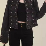 Cropped Denim Military Jacket