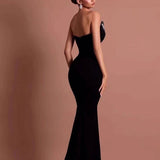 Black Crystal-Embellished Bandage Mermaid Party Dress