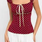 Polka Dot Low Back Slim Fit Short Sleeve Tank Top