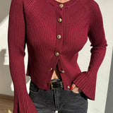 Single Breasted Ribbed Knit Cardigan