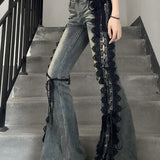 Flare Lace Bandage Denim Jeans