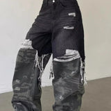 Camouflage Patchwork Baggy Wide-Leg Jeans