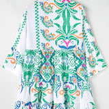 Green Tribal Bracelet Sleeve Buttoned Mini Dress