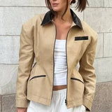 Waist Cinched Colorblock Jacket