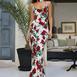 Floral Deep V Backless Maxi Dress