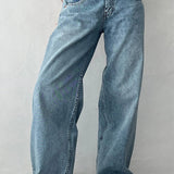Solid Color Wide Leg Denim Jeans