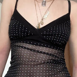 Sheer Polka Dot V-Neck Halter Cami Crop Top