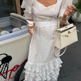 White Puff Sleeve Ruffled Bodycon Maxi Dress