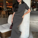 Minimalist Knit Short Sleeve Skirt Set
