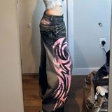 Vintage Print High Waist Wide Leg Jeans