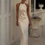 Acetate Halter Slip Maxi Dress