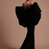Crystal-Floral Luxury Black-White Bodycon Strapless Party Dress