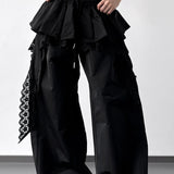 Lace Skirt Hem Trim Wide Leg Casual Pants