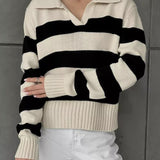 Striped Color Block Polo Sweater
