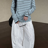 Soft Wool Striped Polo Collar Long Sleeve Long Sleeve Tee
