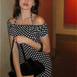 Sexy Polka Dot Halter Neck Bodycon Maxi Dress