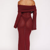 Made It Out Long Sleeve Boucle Maxi Dress Burgundy