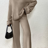 Lazy V-neck Knit Wide-Leg Pants Two Piece Set