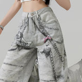 Metal Love Chain Straight Leg Jeans