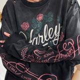 Vintage Distressed Rose Print Sweatshirt