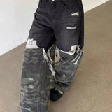 Camouflage Patchwork Baggy Wide-Leg Jeans