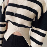 Cut-Out Waist Striped Sweater