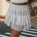 Solid Balletcore Pleated Lace Trim Mini Skirt
