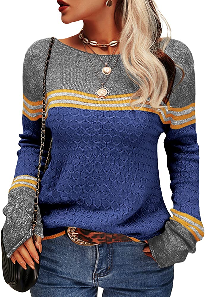 Women Autumn Winter Colorblock Pullover Sweaters
