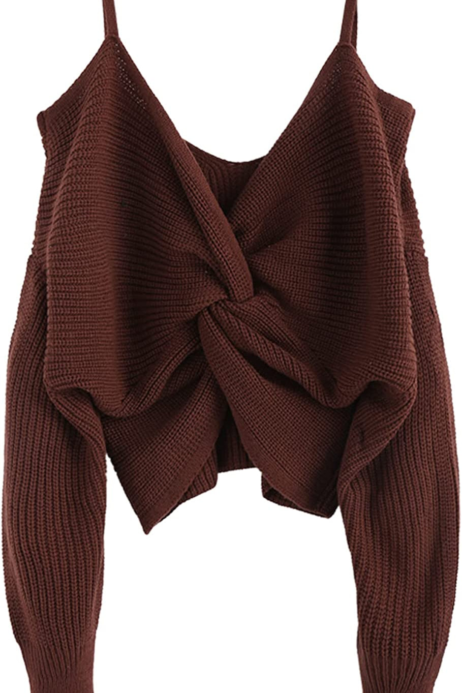 Women's V-Neck Criss Cross Twisted Back Pullover Knitted Crop Sweater