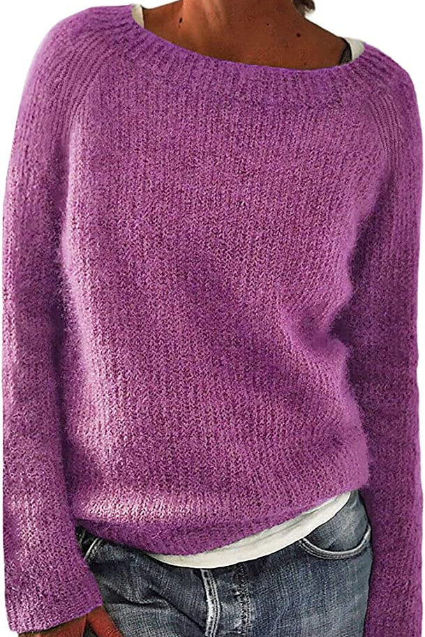 Women Loose Casual Pullover Knit Sweater Boat Neck Long Sleeve Winter Keep Warm Sweater Tops