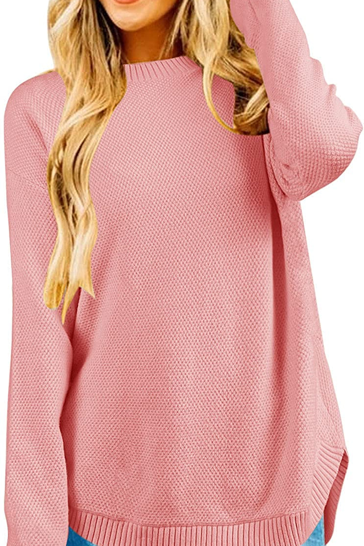 Women's Long Sleeve Oversized Crew Neck Solid Color Knit Pullover Sweater Tops