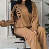 Casual Round Neck Knit Sweater with Pants Two Piece Set