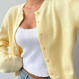 Plain Knit Long Sleeve Cardigan