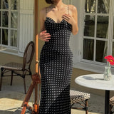 Polka Dot Cami Backless Tie Maxi Dress