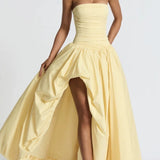 Yellow Strapless Tie Asymmetrical Babydoll Party Dress