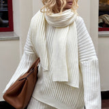 Relaxed Fit V Neck Ribbed Sweater with Pants Two Piece Pants Set