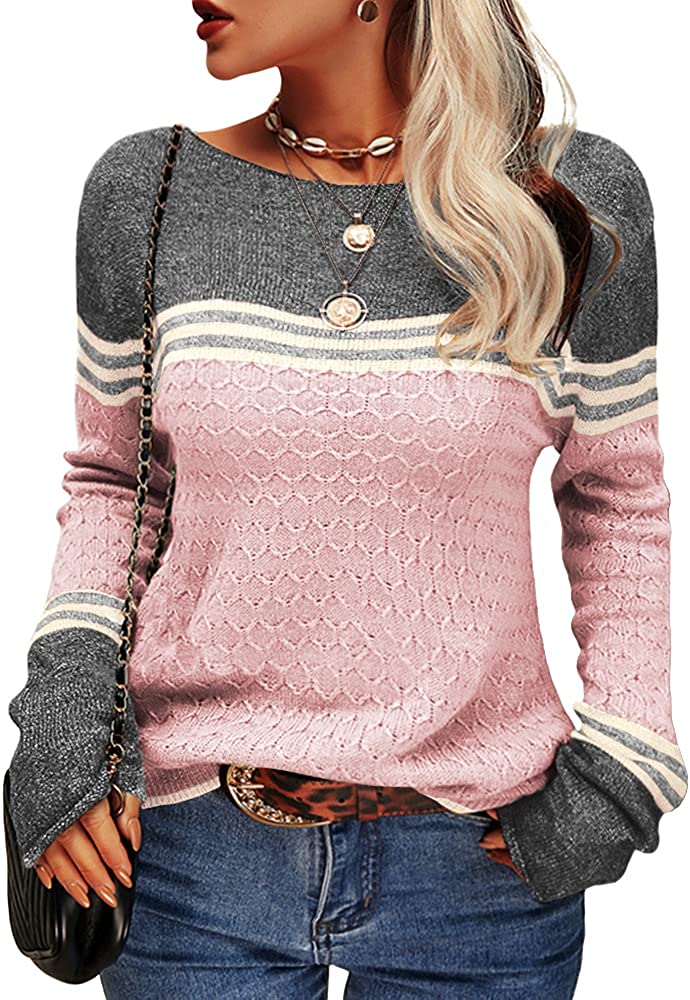 Women Autumn Winter Colorblock Pullover Sweaters