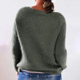 Women Loose Casual Pullover Knit Sweater Boat Neck Long Sleeve Winter Keep Warm Sweater Tops