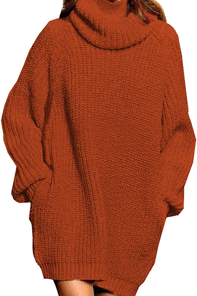 Women's Loose Turtleneck Oversize Long Pullover Sweater Dress