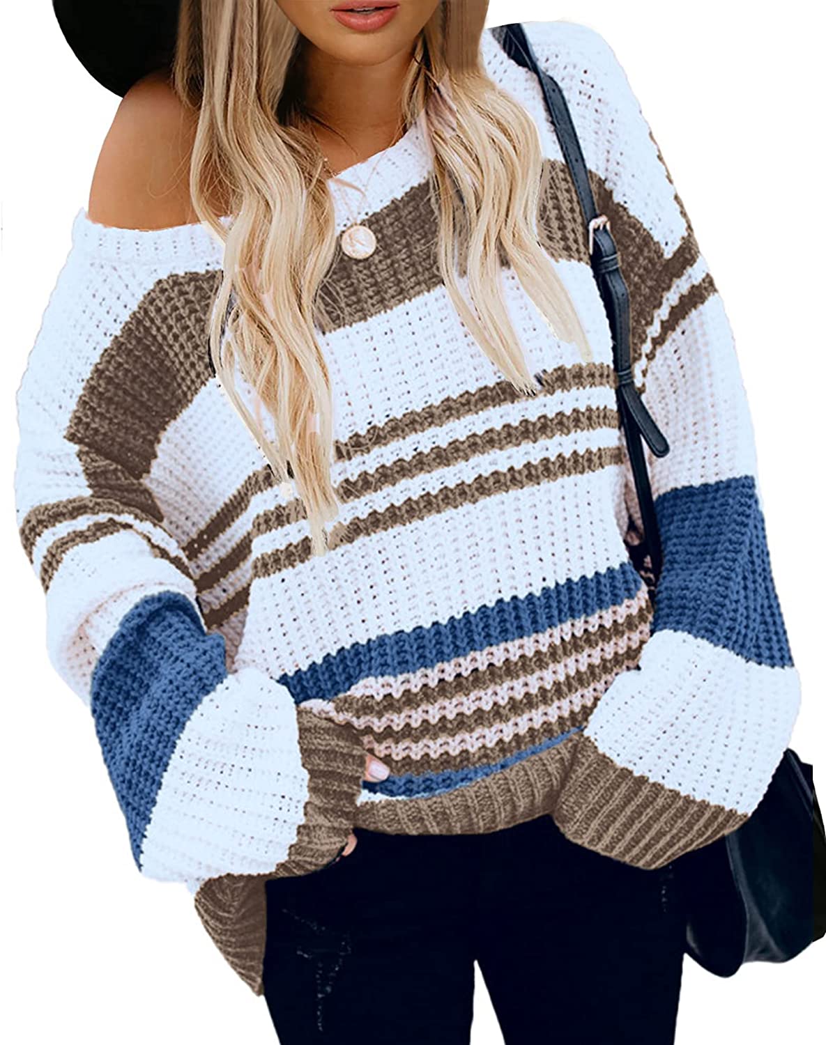 Women’s Stripe Color Block Short Long Sleeve Stitching Sweater