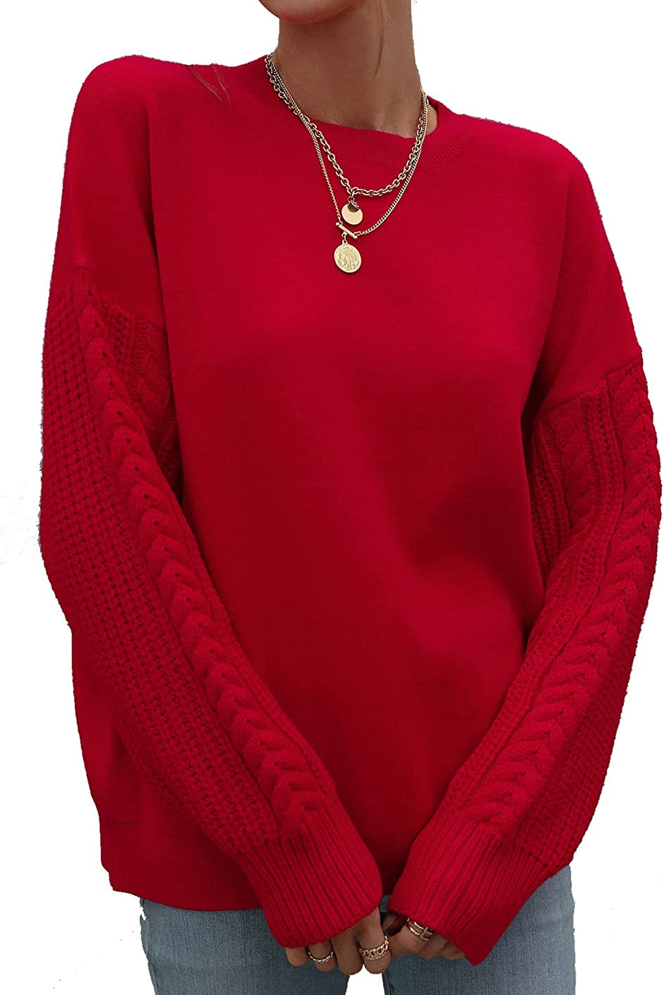 Loose Soft Chunky Knit Long Batwing Sleeve Pullover Sweater