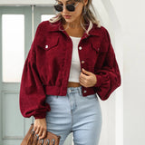 Corduroy Cropped Lantern Sleeve Jacket
