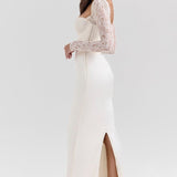 Long Sleeve Lace Satin Maxi Dress