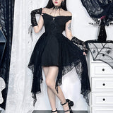 Gothic Lace Pleated Off Shoulder Fluffy Floral Patchwork Retro A Line Grunge Dress