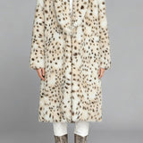 Leopard Print Faux Fur Notch Collar Overcoat