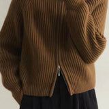 Ribbed High Neck Zip Sweater