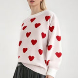 Round Neck Heart Knit Sweater